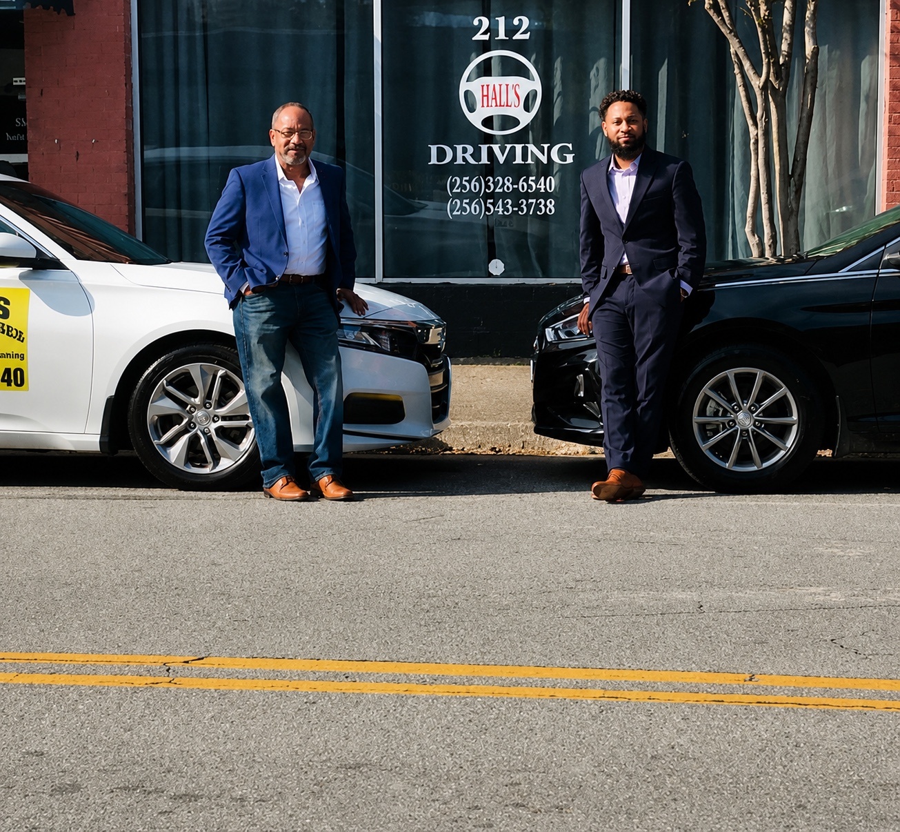 Original Hall's Driving storefront and staff photograph